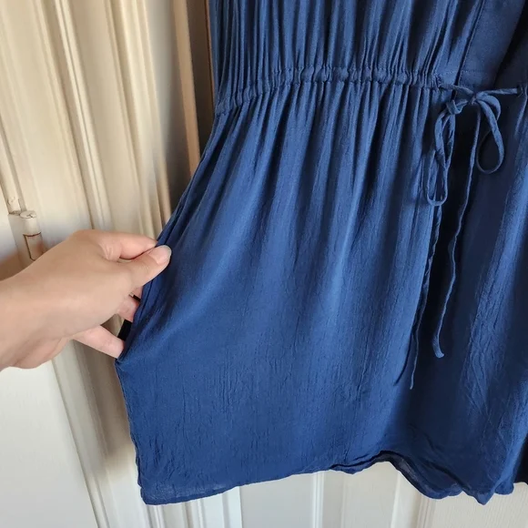 Vince Henley Long Sleeve Blue Rayon Drawstring Shirt Dress Button Front Size S - Picture 6 of 9